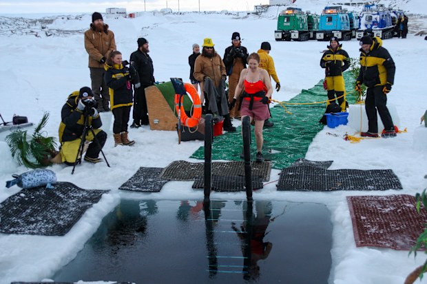 Antarctica winter solstice swim