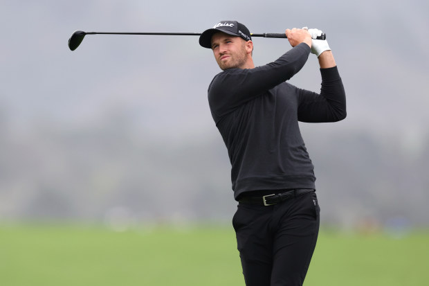 Wyndham Clark of the United States plays a shot on the 15th hole during the AT&T Pebble Beach Pro-Am at Pebble Beach Golf Links on February 03, 2024 in Pebble Beach, California. (Photo by Ezra Shaw/Getty Images)