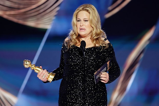 Jennifer Coolidge accepts the Best Actress in a Limited or Anthology Series or Television Film award for "The White Lotus" onstage at the 80th Annual Golden Globe Awards