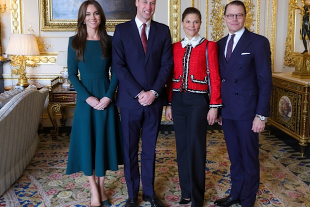 The Prince and Princess of Wales receive the Crown Princess of Sweden and Prince Daniel, Duke of Västergötland at Windsor. 30/11/2023