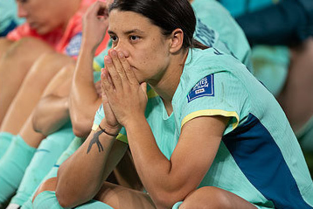 Sam Kerr looking dejected during 2023 FIFA World Cup third place play-off (Getty)