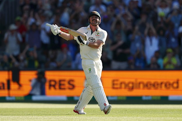 Travis Head's tribute to newborn son Harrison after his century.