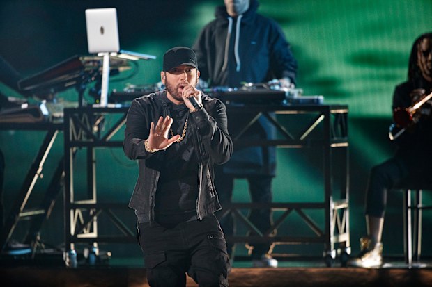 Eminem performs at the Oscars at the Dolby Theatre in Hollywood in February 2020.