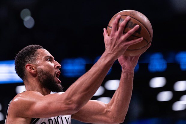 NEW YORK, NEW YORK - OCTOBER 16: Ben Simmons #10 of the Brooklyn Nets drives to the basket during the first quarter of the preseason game \\ap at Barclays Center on October 16, 2023 in New York City. NOTE TO USER: User expressly acknowledges and agrees that, by downloading and or using this photograph, User is consenting to the terms and conditions of the Getty Images License Agreement. (Photo by Dustin Satloff/Getty Images)