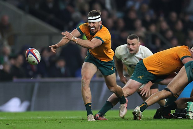 Jake Gordon of Australia clears the ball in London.