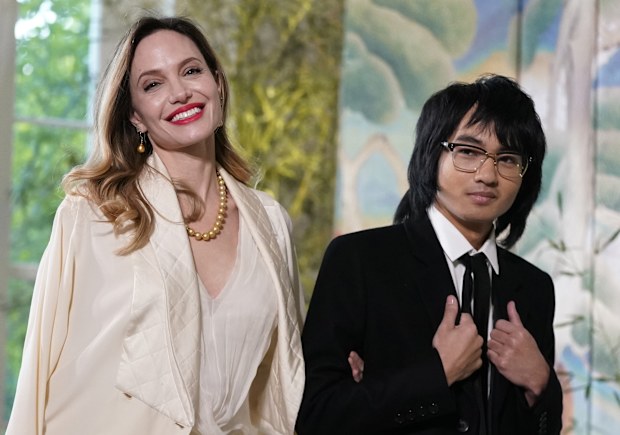 Angelina Jolie and Maddox Jolie-Pitt arrive for the State Dinner with President Joe Biden and the South Korea's President Yoon Suk Yeol at the White House, Wednesday, April 26, 2023, in Washington. (AP Photo/Alex Brandon)