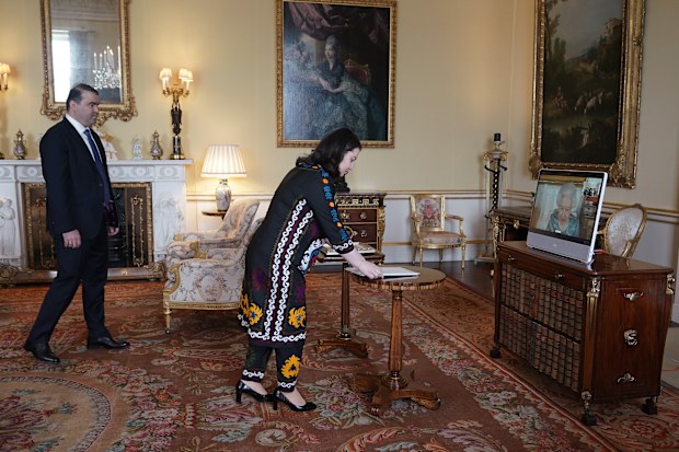 Queen holds audience with Her Excellency Mrs. Rukhshona Emomali, Ambassador from the Republic of Tajikistan.