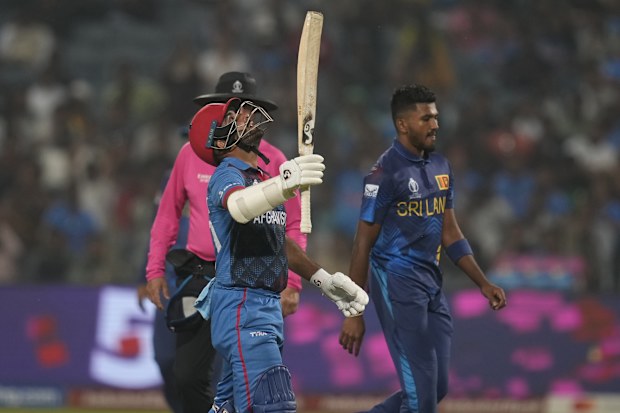 Afghanistan's captain Hashimatullah Shahidi celebrates his 50 runs against Sri Lanka.