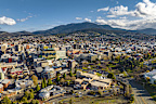 Hobart's Central Business District from the air, against Mount Wellington from the air