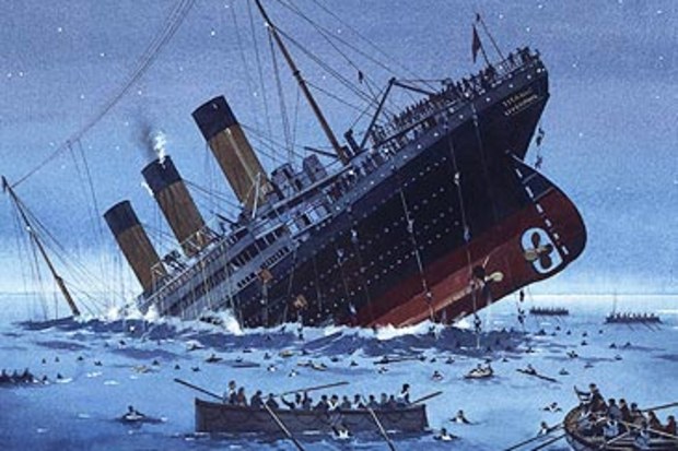 Painting of sinking of RMS Titanic.