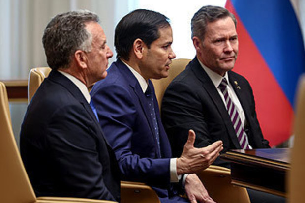US delegates Steve Witkoff, Marco Rubio and Mike Waltz at US-Russia summit (Evelyn Hockstein/AP)