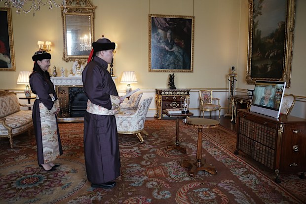 Queen holds audience with His Excellency Mr. Enkhsukh Battumur, Ambassador from Mongolia.