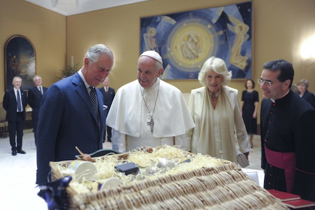 Pope Francis (Jorge Mario Bergoglio) meeting Prince Charles Prince of Wales and Camilla Duchess of Cornwall in the study of Paul VI Audience Hall. Vatican City, 4th April 2017 (Photo by Grzegorz Galazka/Archivio Grzegorz Galazka/Mondadori via Getty Images)