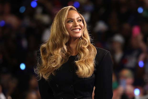 HOUSTON, TEXAS - OCTOBER 25: Beyoncé looks on during a campaign rally with Democratic presidential nominee, U.S. Vice President Kamala Harris, at Shell Energy Stadium on October 25, 2024 in Houston, Texas. Vice President Kamala Harris is campaigning in Texas holding a rally supporting reproductive rights with recording artists Beyoncé and Willie Nelson.  (Photo by Justin Sullivan/Getty Images)