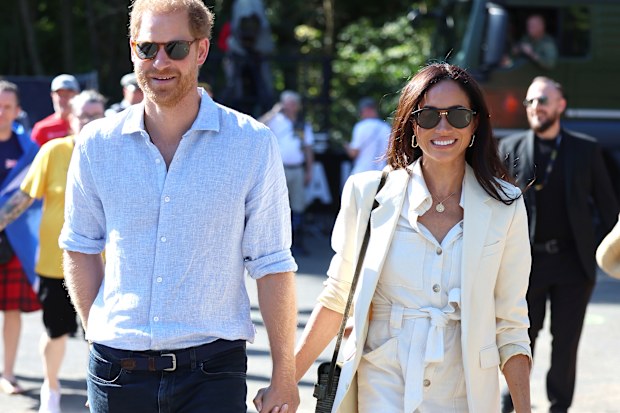 Prince Harry, Duke of Sussex and Meghan, Duchess of Sussex attend the cycling medal ceremony at the Cycling Track during day six of the Invictus Games Düsseldorf 2023 on September 15, 2023 in Duesseldorf, Germany. (Photo by Chris Jackson/Getty Images for the Invictus Games Foundation)
