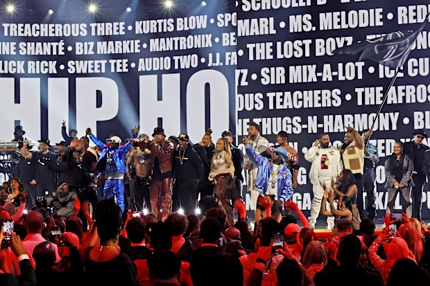 Performers such as LL Cool J, Flavor Flav, Busta Rhymes, Nelly, Queen Latifah and Ice-T take the stage at the 2023 Grammys to pay tribute to 50 years of hip-hop.