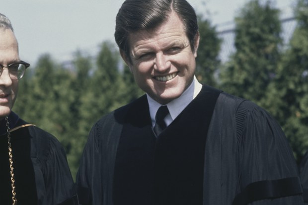 Ted Kennedy, the US Senator from Massachusetts, gives the commencement speech at the University of Massachusetts Amherst, USA, May 1969.