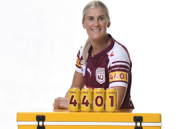 Maroons player Shenae Ciesiolka wears her postcode on her sleeve. 