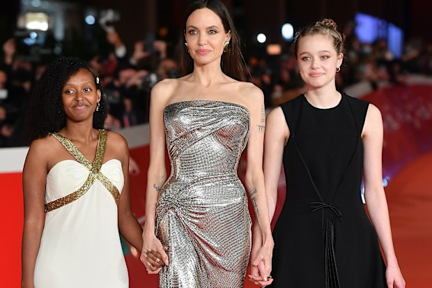 Angelina Jolie, Zahara Jolie-Pitt and Shiloh Jolie-Pitt attend the red carpet of the movie Eternals at the Rome Film Fest 2021 on October 24, 2021 in Rome, Italy. 