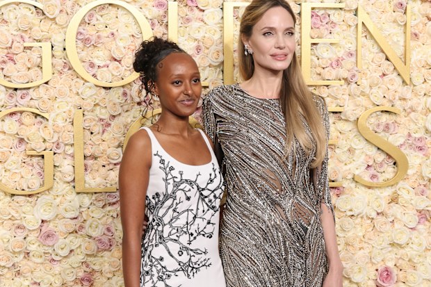 Zahara Jolie and Angelina Jolie attend the 82nd Annual Golden Globe Awards at The Beverly Hilton on January 05, 2025 in Beverly Hills, California. 