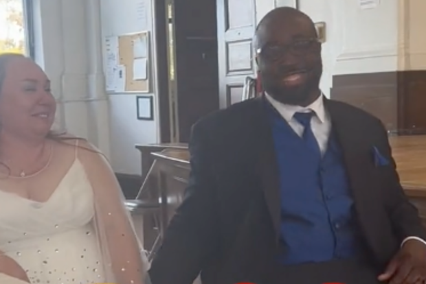Tracy and Anthony after listening to the bridesmaid's speech.