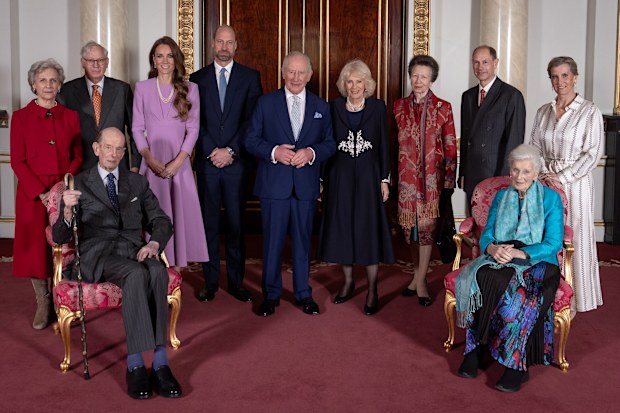 King Charles, Queen Camilla, Prince William and Catherine, the Prince and Princess of Wales, the Duke and Duchess of Edinburgh, the Princess Royal, the Duke and Duchess of Gloucester, the Duke of Kent and Princess Alexandra at Buckingham Palace celebrating Queen Elizabeth II's centenary on April 21, 2026.