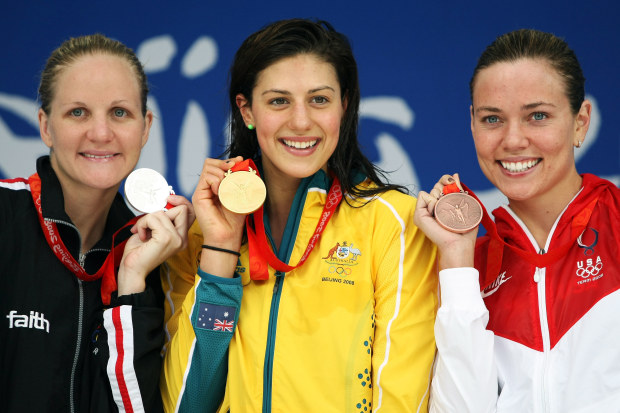 Stephanie Rice with her gold medal at the Beijing 2008 Olympic Games.
