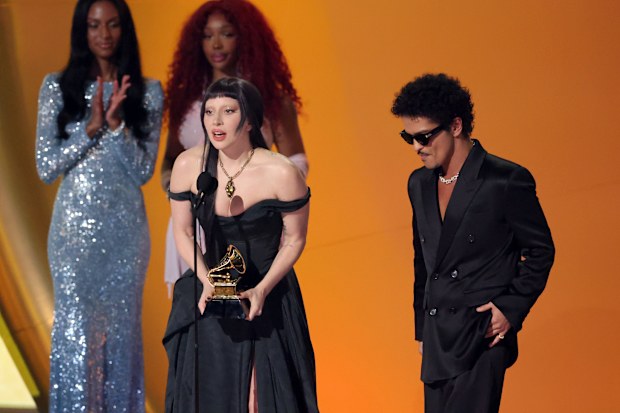 Lady Gaga and Bruno Mars accept the Best Pop Duo/Group Performance award for Die With A Smile from SZA onstage during the 67th GRAMMY Awards at Crypto.com Arena on February 02, 2025 in Los Angeles, California.