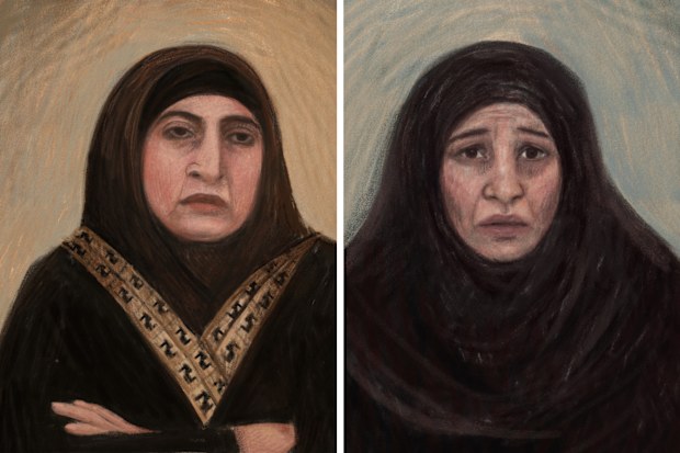 A combined image shows (left) a court sketch depicting Kawsar Ahmad, 53, also known as Abbas, during her bail application in Melbourne, Friday, May 8, 2026 and (right) a court sketch depicting Zeinab Ahmad during her bail application in Melbourne.