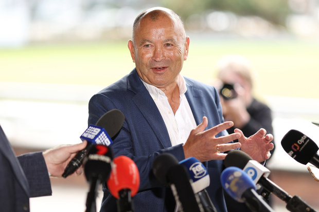Wallabies head coach Eddie Jones speaks to the media during a Rugby Australia press conference at Coogee Oval.