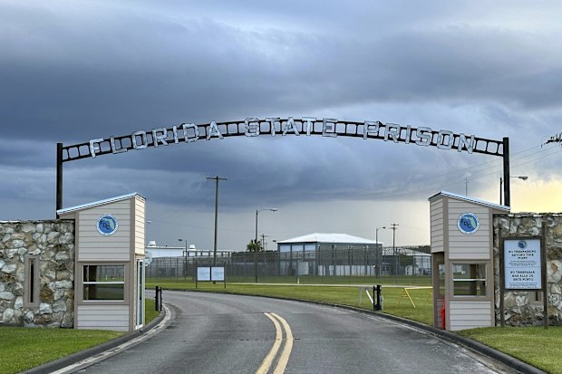 FILE - The entrance to Florida State Prison in Starke, Fla. is shown Thursday, Aug. 3, 2023. (AP Photo/Curt Anderson)