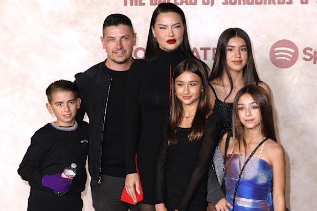 HOLLYWOOD, CALIFORNIA - NOVEMBER 13: Andre Lemmers, Adriana Lima and family attend "The Hunger Games: The Ballad of Songbirds & Snakes" Los Angeles Premiere at TCL Chinese Theatre on November 13, 2023 in Hollywood, California. (Photo by Frazer Harrison/Getty Images)
