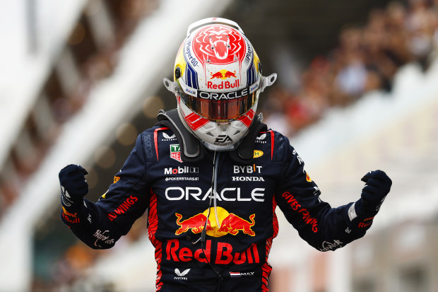Max Verstappen of the Netherlands and Oracle Red Bull Racing celebrates in parc ferme.