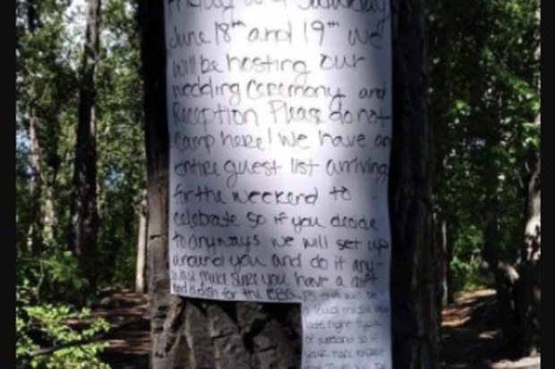 The bride-to-be's handwritten note demanding public camping space for her wedding reception.