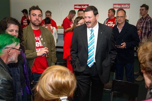 Labor candidate for Eden Monaro, Mike Kelly, with his supporters at the Queanbeyan Leagues Club on January 8, 2020.