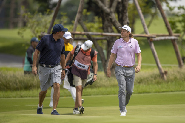 Cameron Smith of Australia and Phil Mickelson of the United States during the LIV Golf Invitational in Bangkok.