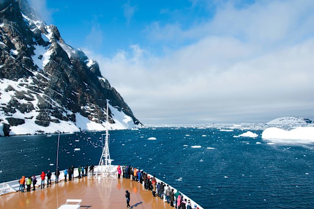 A cruise ship in Antarctica