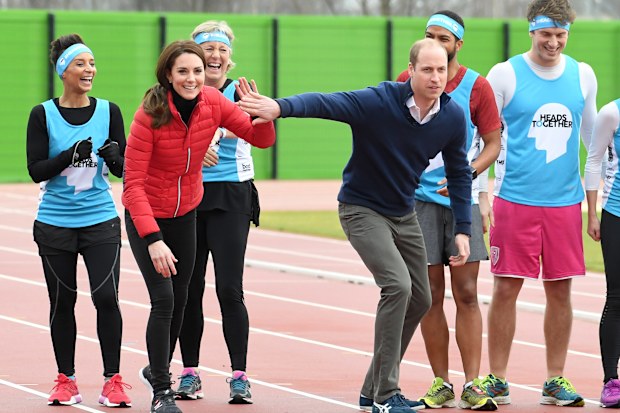 Prince Harry, Prince William and Catherine , Duchess of Cambridge attend a training day for the Heads Together team for the London Marathon at Olympic Park, United Kingdom. 05/02/2017  