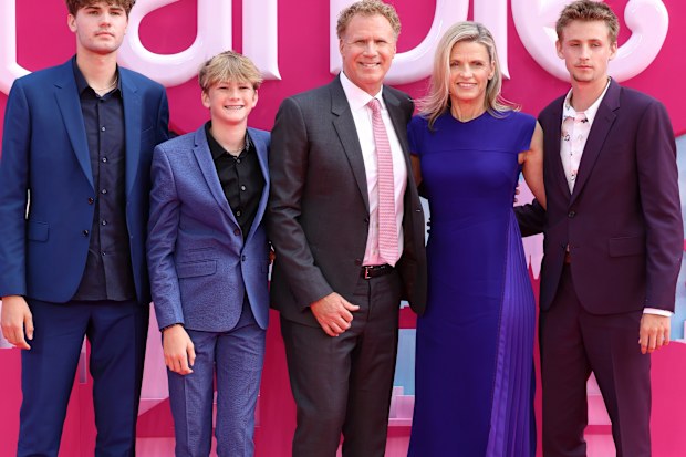 Mattias Paulin Ferrell, Axel Paulin Ferrell, Will Ferrell, Viveca Paulin and Magnus Paulin Ferrell  attend The European Premiere Of "Barbie"
