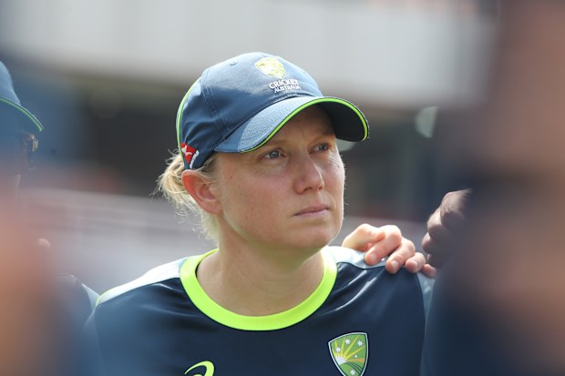 Alyssa Healy looks on during game two of the women's ODI series between India and Australia at Maharaja Yadavindra Singh International Cricket Stadium.