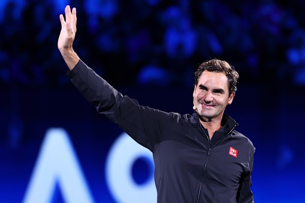 MELBOURNE, AUSTRALIA - JANUARY 17: Roger Federer of Switzerland acknowledges the audience after the Opening Ceremony exhibition match ahead of the 2026 Australian Open at Melbourne Park on January 17, 2026 in Melbourne, Australia. (Photo by Graham Denholm/Getty Images)