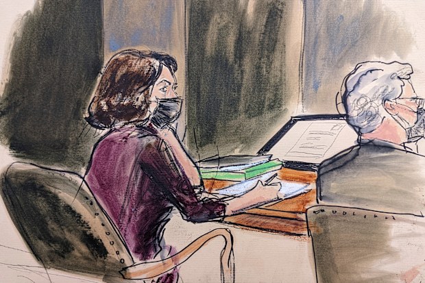 In this courtroom sketch, Ghislaine Maxwell, left, sits at the defence table with attorney Jeffrey Pagliuca while listening to testimony in her sex abuse trial, Thursday, December 16, 2021, in New York. 