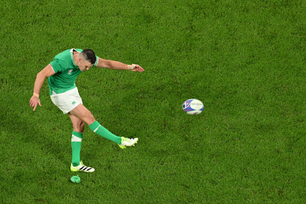 Captain Johnny Sexton of Ireland converts a penalty kick.