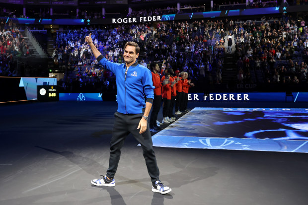 Roger Federer of Team Europe acknowledges the fans.