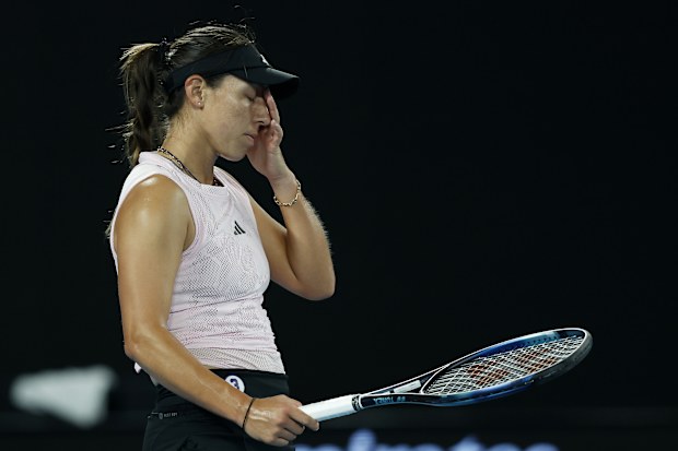 Jessica Pegula of the United States reacts against Victoria Azarenka of Belarus at the 2023 Australian Open. (Photo by Darrian Traynor/Getty Images)