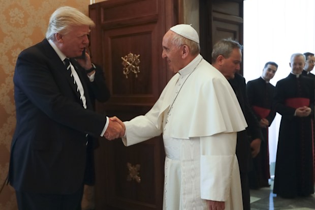 Pope Francis meets with President Donald Trump, left, on the occasion of their private audience, at the Vatican, May 24, 2017