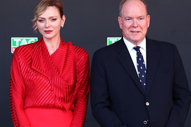 MONTE-CARLO, MONACO - MAY 25: Princess Charlene and Prince Albert II of Monaco on the podium during the F1 Grand Prix of Monaco at Circuit de Monaco on May 25, 2025 in Monte-Carlo, Monaco. (Photo by Clive Rose/Getty Images)