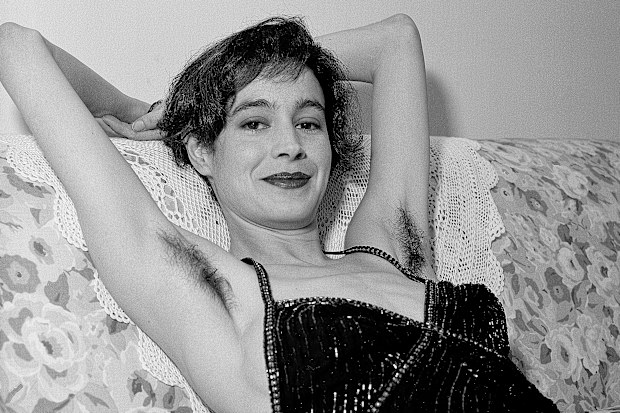 Actress Sean Young showing off her unshaved arm pits in 1990 in Manhattan in New York. 