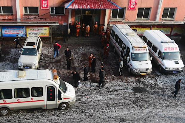 Rescuers work after a gas outburst at the Songshu coal mine in Baishan City in China. (AFP)