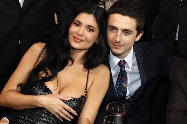 Timothée Chalamet and Kylie Jenner at the 31st Annual Critics Choice Awards at Barker Hangar on January 4, 2026 in Santa Monica, California.  
